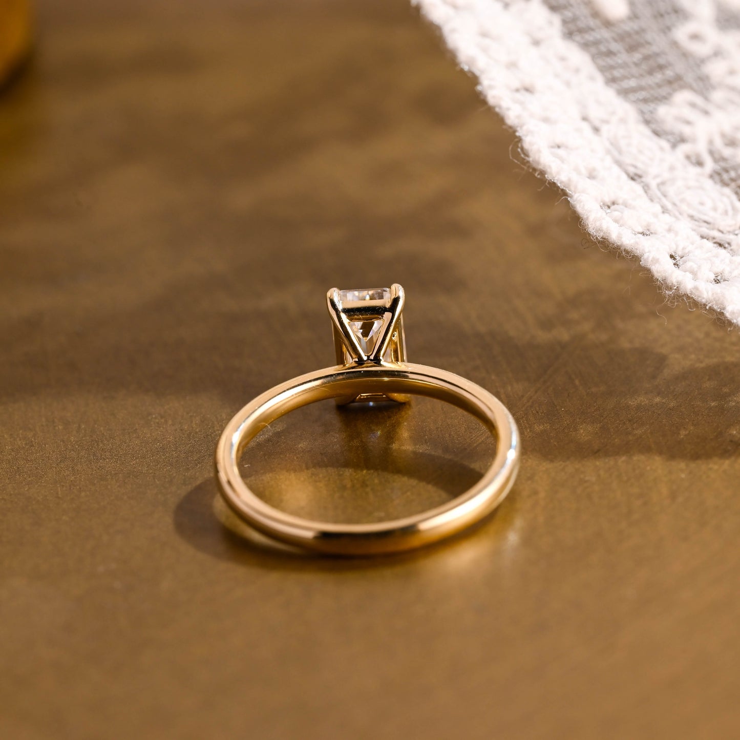 SquareJewelry emerald cut moissanite engagement ring Solid Gold Solitaire Elongated Emerald Cut Moissanite Engagement Ring