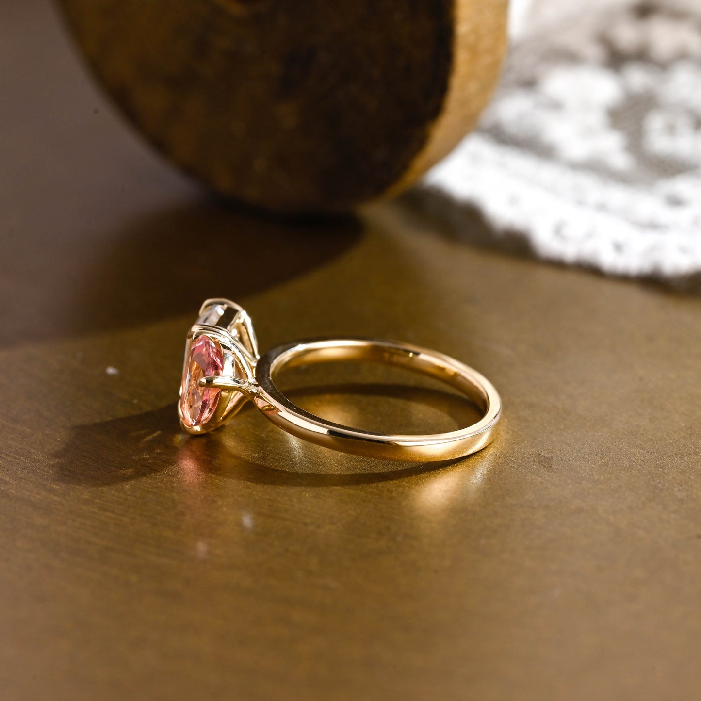 SquareJewelry emerald cut moissanite engagement ring Solid Gold Toi et Moi Emerald Cut Moissanite & Pear Cut Pink Sapphire Engagement Ring