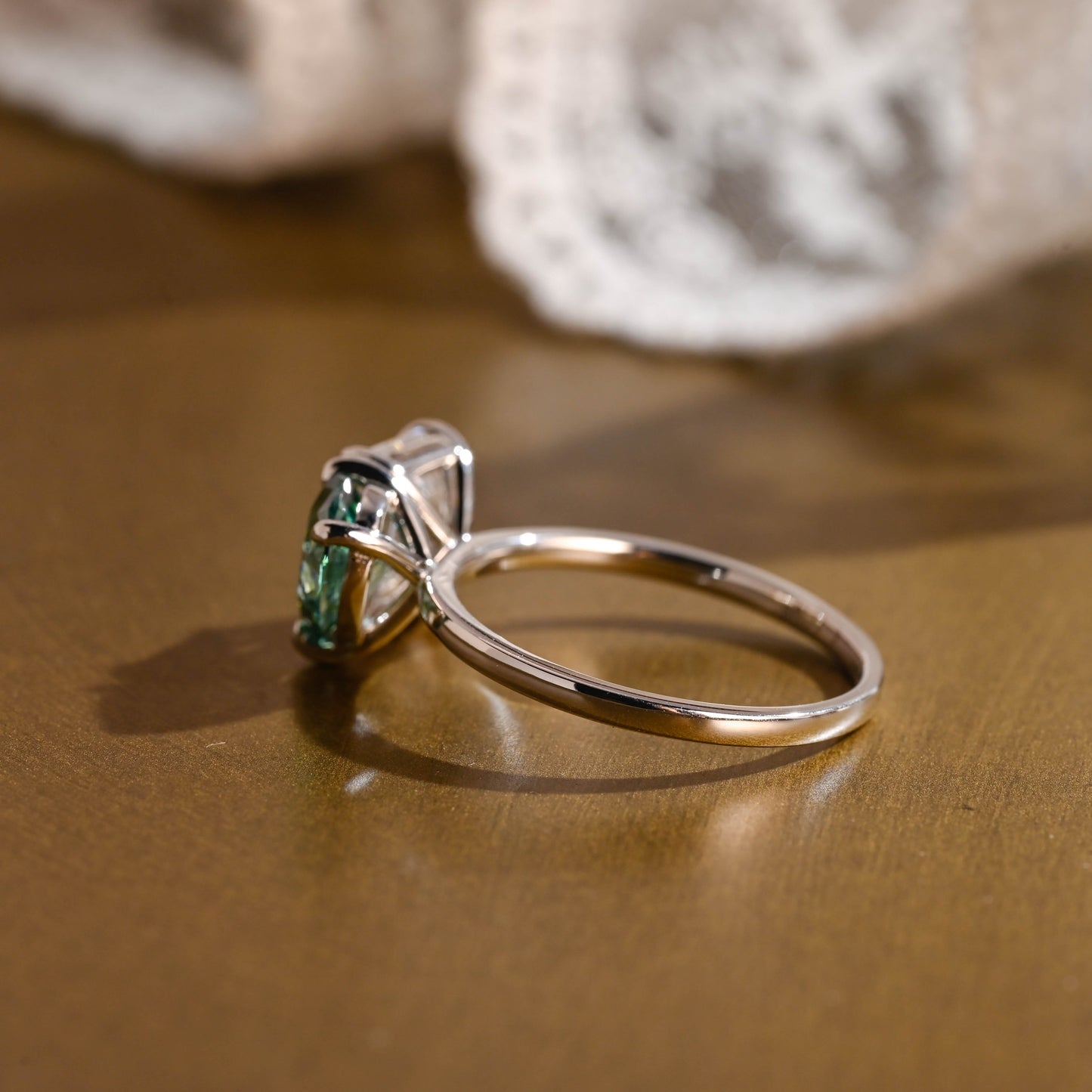 SquareJewelry Emerald cut moissanite engagement ring Solid Gold Toi et Moi Pear Cut Green Moissanite & Emerald Cut Moissanite Engagement Ring