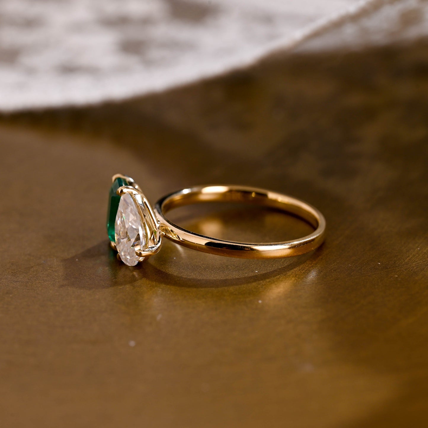 SquareJewelry emerald cut moissanite engagement ring Solid Gold Toi et Moi Pear Cut Moissanite & Emerald Cut Lab Grown Emerald Engagement Ring