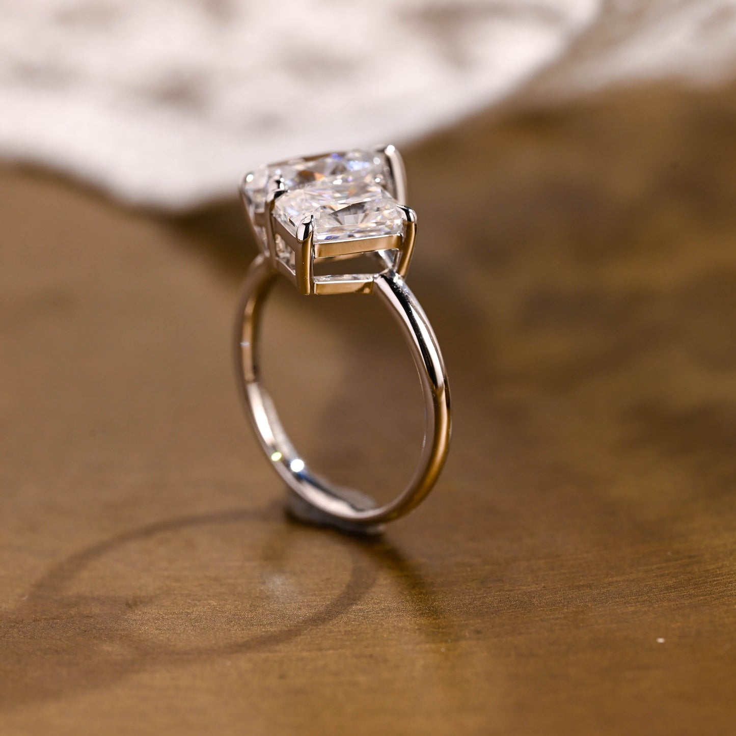 SquareJewelry emerald cut moissanite engagement ring Solid Gold Toi et Moi Radiant & Pear Moissanite Engagement Ring