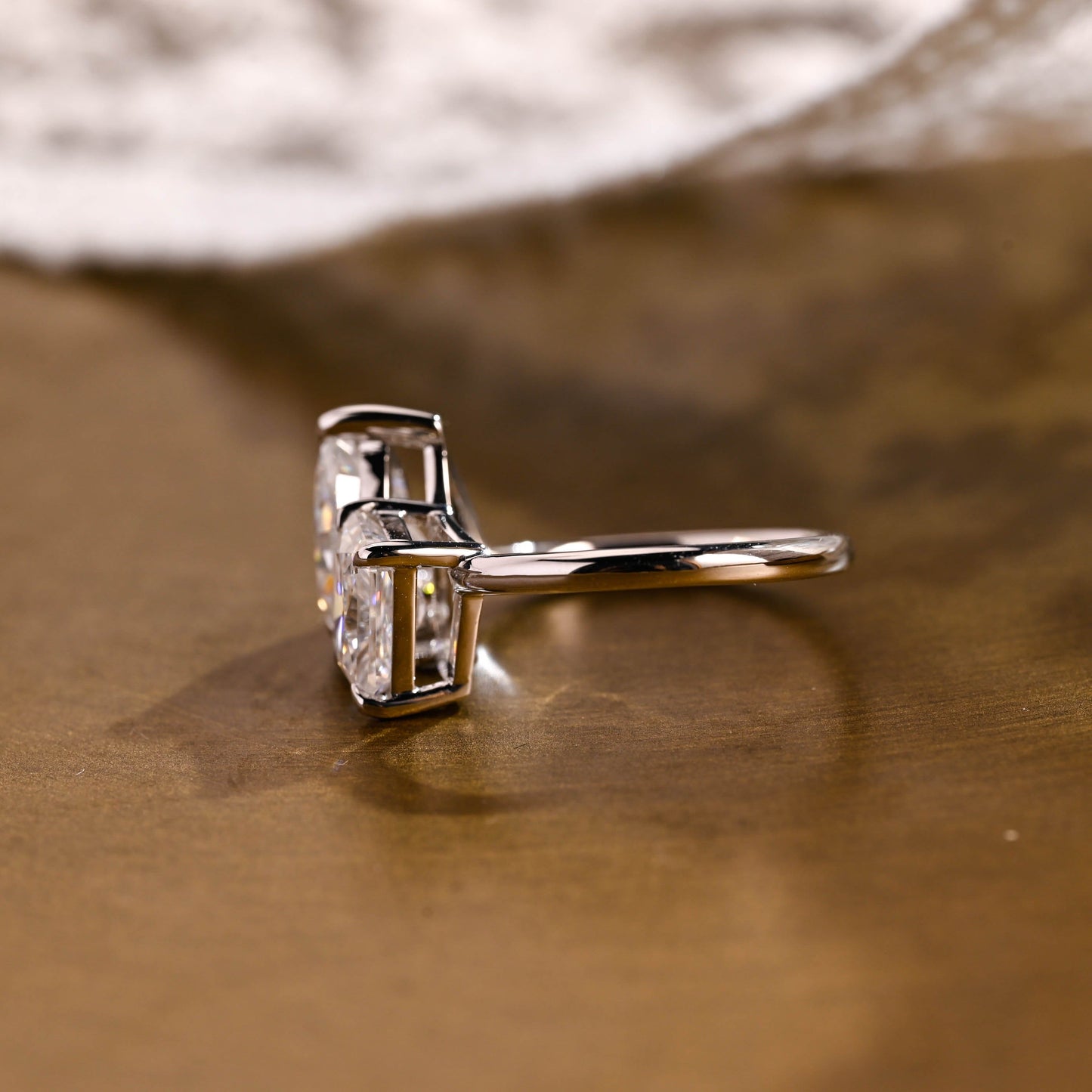 SquareJewelry emerald cut moissanite engagement ring Solid Gold Toi et Moi Radiant & Pear Moissanite Engagement Ring