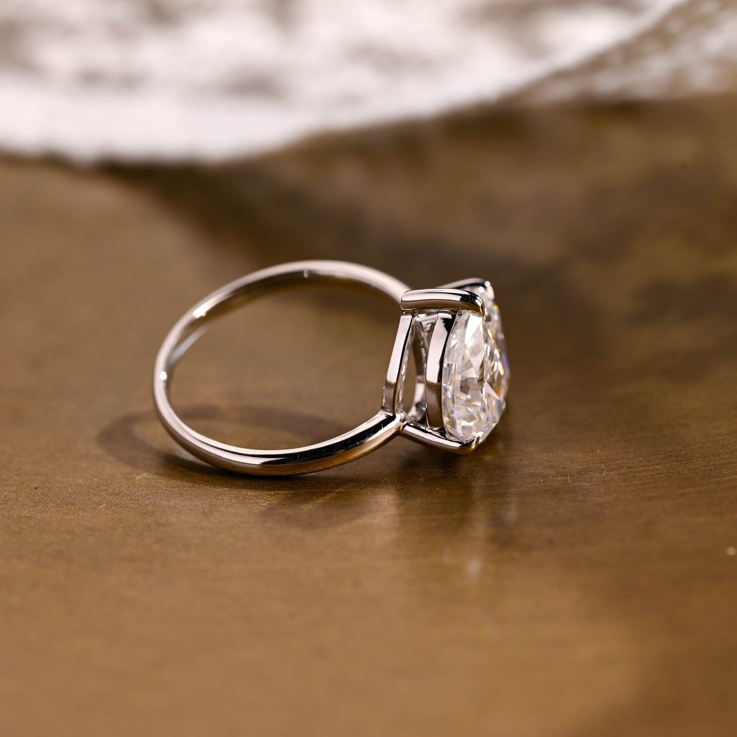 SquareJewelry emerald cut moissanite engagement ring Solid Gold Toi et Moi Radiant & Pear Moissanite Engagement Ring