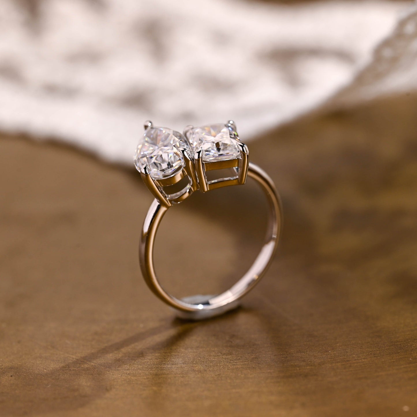 SquareJewelry emerald cut moissanite engagement ring Solid Gold Toi et Moi Radiant & Pear Moissanite Engagement Ring
