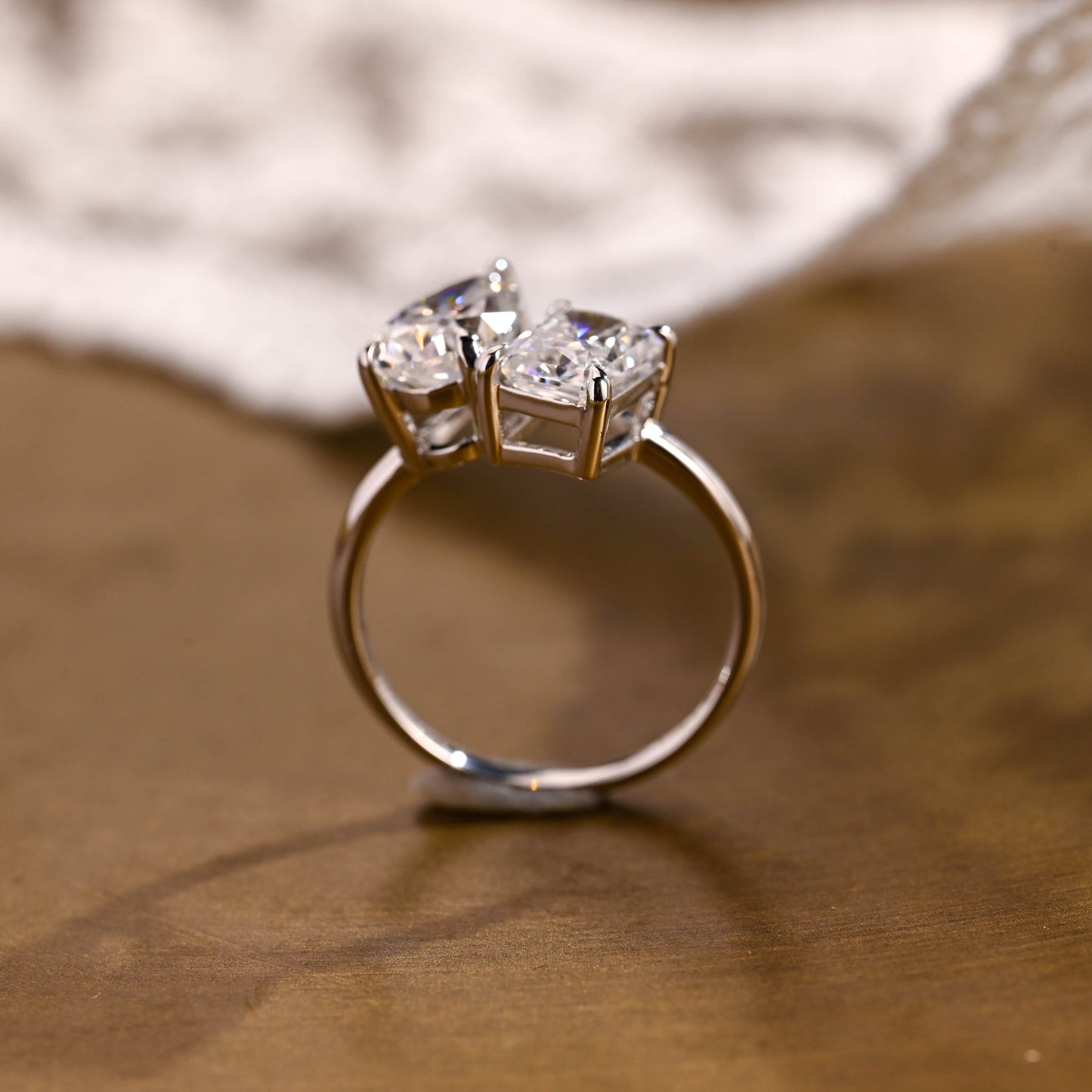 SquareJewelry emerald cut moissanite engagement ring Solid Gold Toi et Moi Radiant & Pear Moissanite Engagement Ring