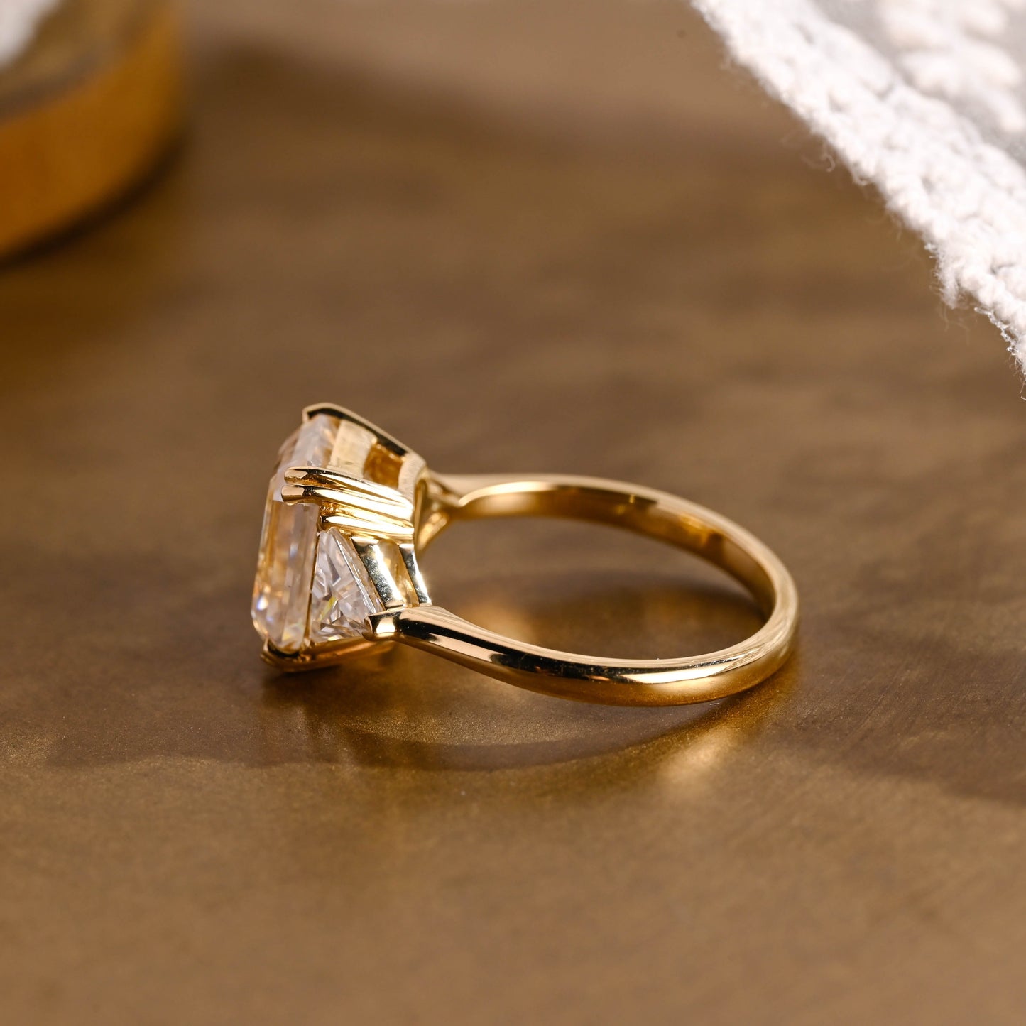 SquareJewelry emerald cut moissanite engagement ring Solid Gold Trillion Accents Emerald Cut Moissanite Engagement Ring