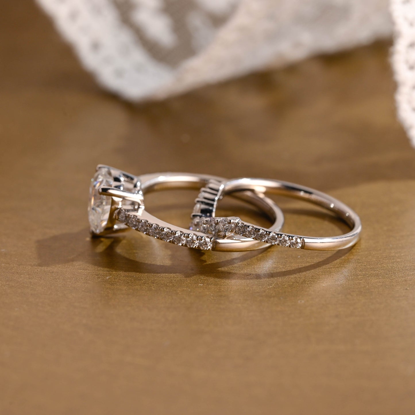 SquareJewelry heart cut bridal set Solid Gold Heart Cut Moissanite Engagement Ring Set (Copy)