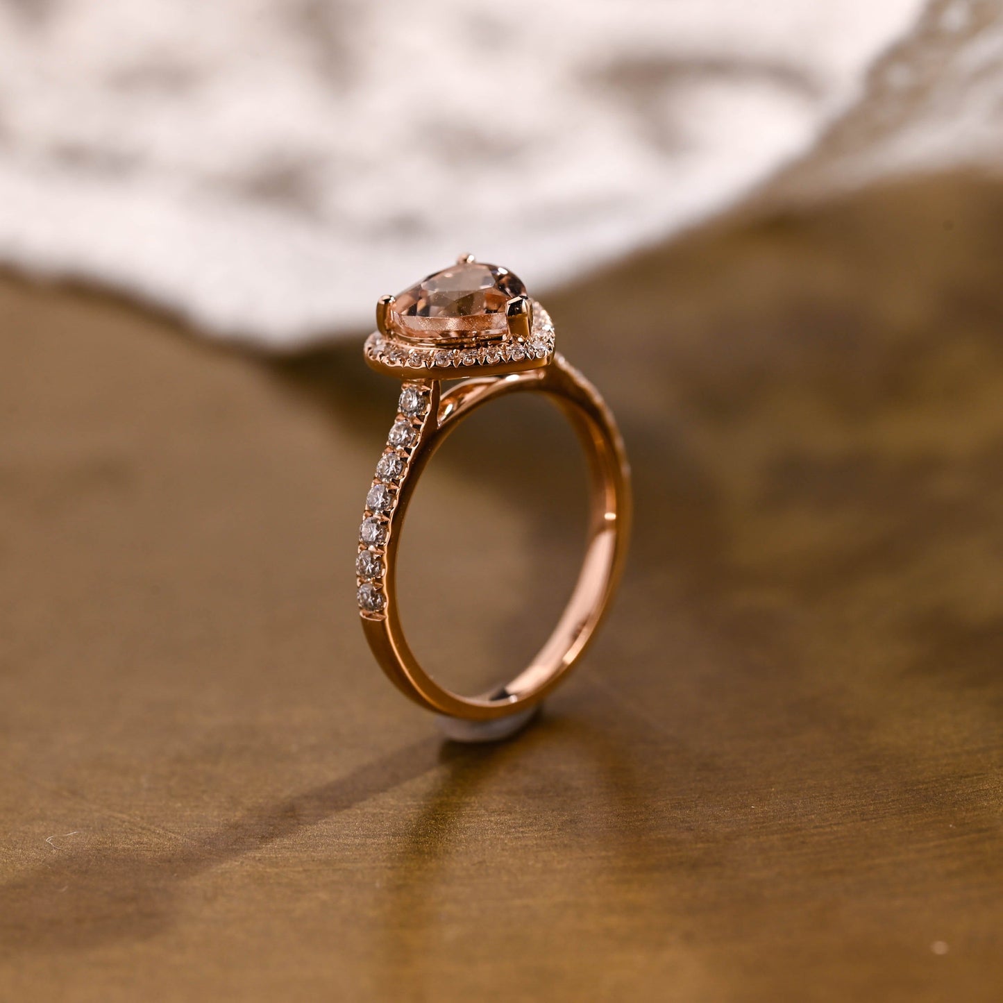 SquareJewelry heart cut lab grown sapphire engagement ring Champagne Bliss: Halo Heart Cut Champagne Lab Grown Sapphire Ring