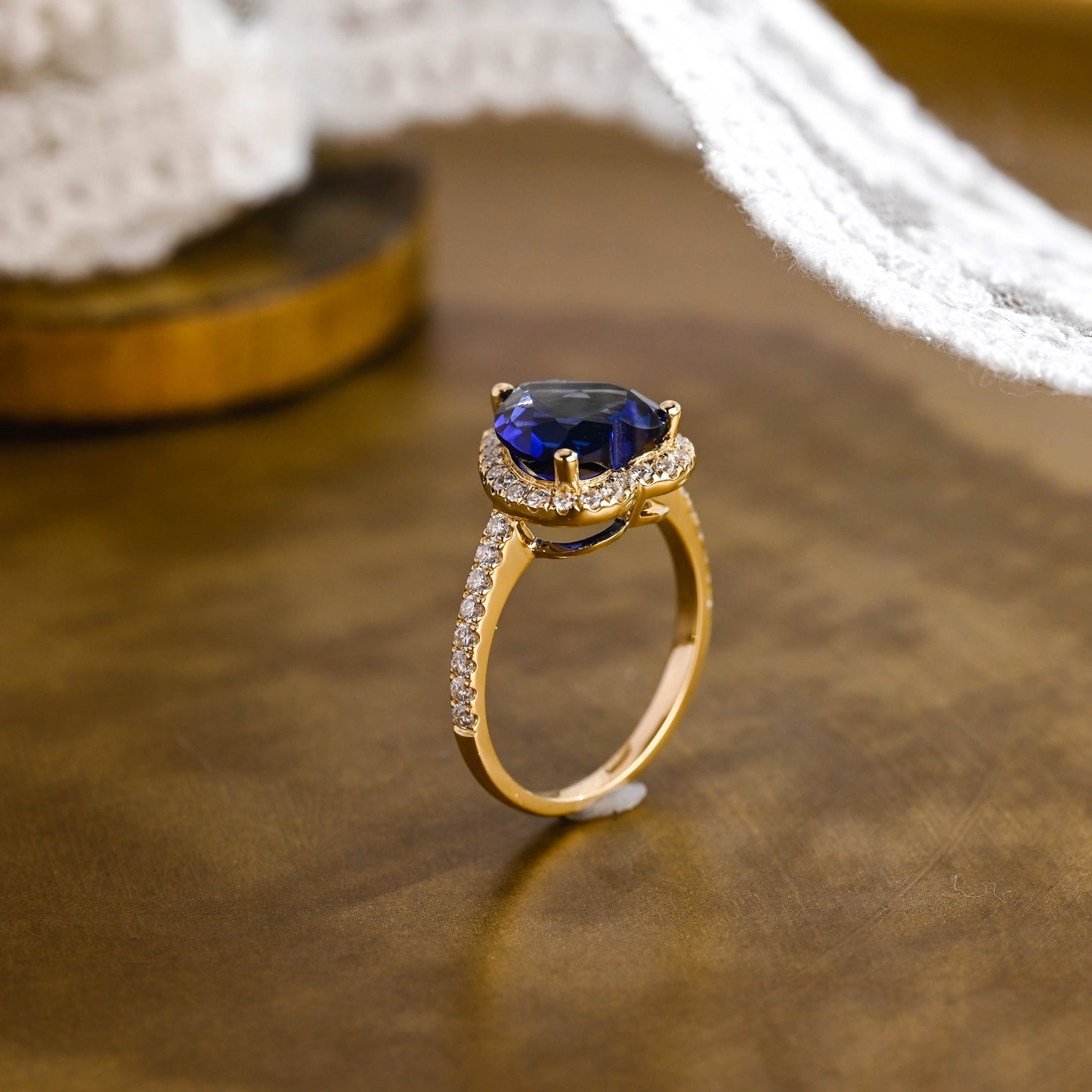 SquareJewelry heart cut lab grown sapphire engagement ring Solid Gold Heart Cut Blue Lab Grown Sapphire Engagement Ring