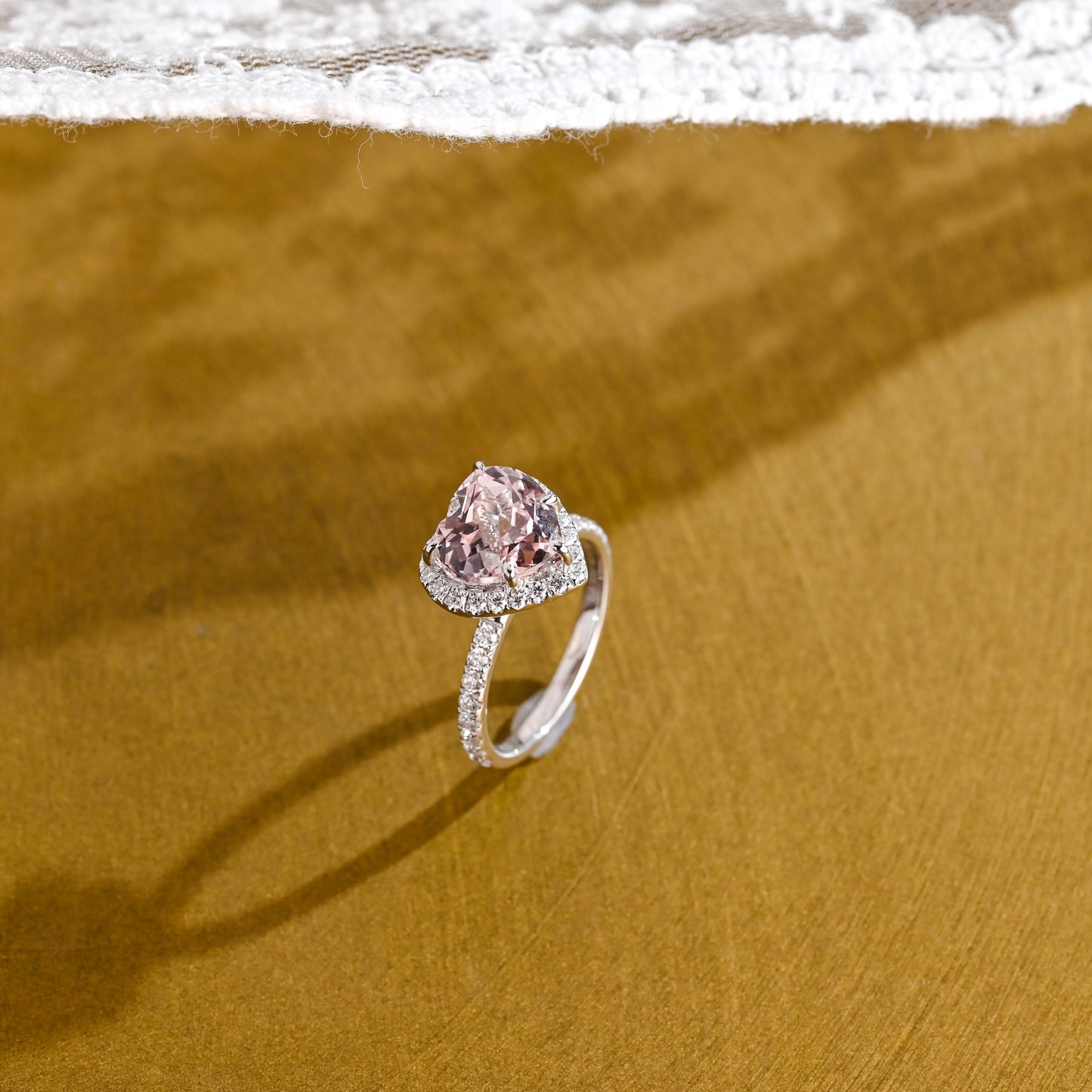 SquareJewelry heart cut moissanite engagement ring Solid Gold Double Halo Heart Cut Pink Moissanite Engagement Ring