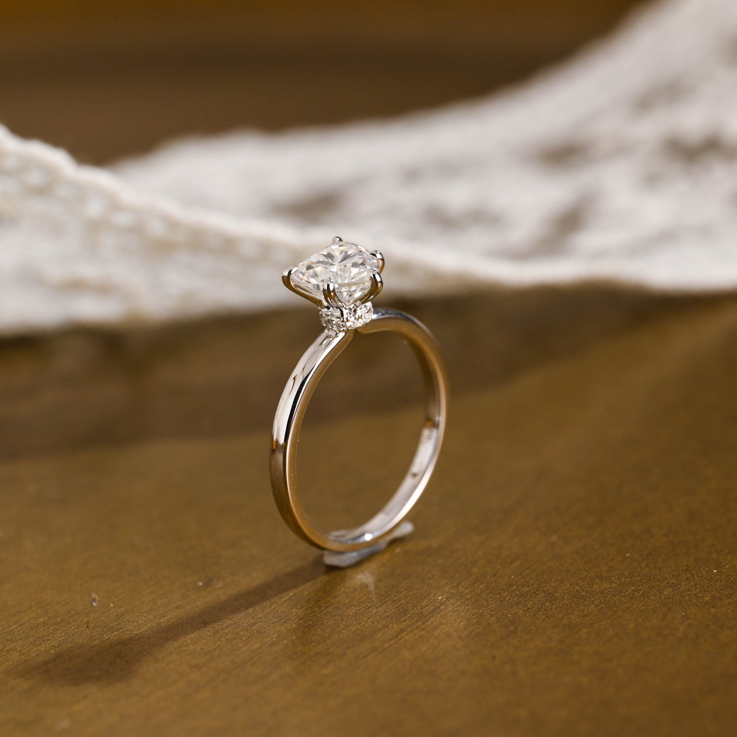 SquareJewelry heart cut moissanite engagement ring Solid Gold Hidden Halo Heart Cut Moissanite Engagement Ring
