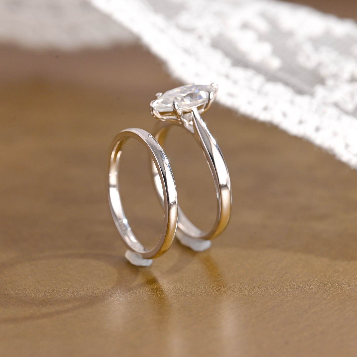 SquareJewelry Marquise Cut Bridal Set Solid Gold Marquise Cut Moissanite Wedding Ring Set