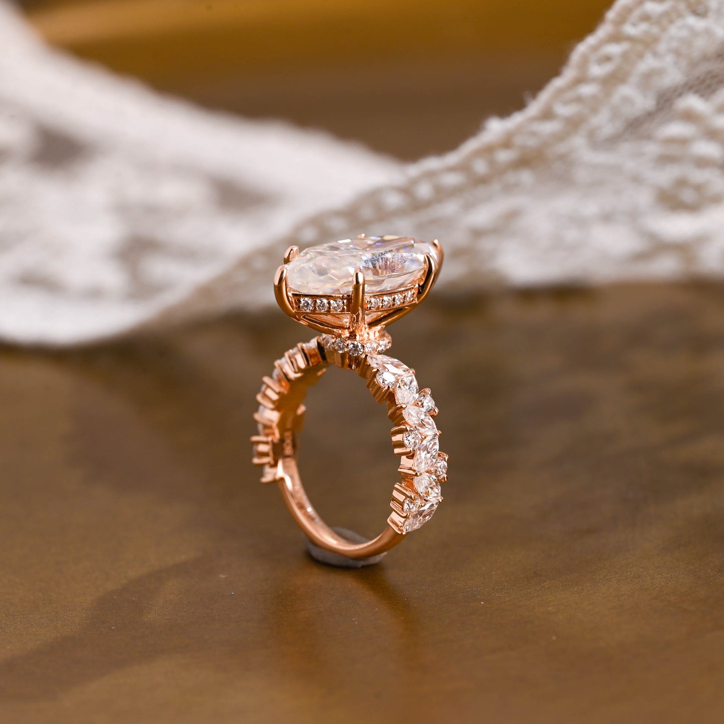 SquareJewelry marquise cut moissanite engagement ring Solid Gold Hidden Halo Marquise Cut Moissanite Engagement Ring