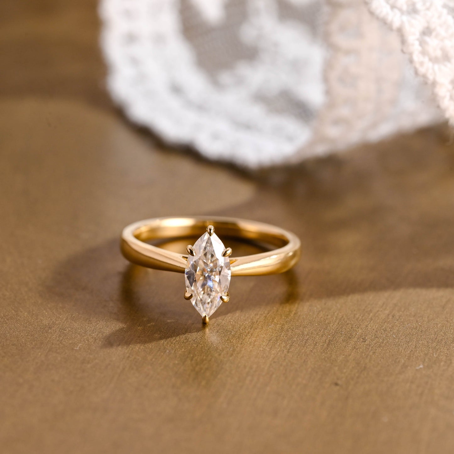 SquareJewelry marquise cut moissanite engagement ring Solid Gold Marquise Cut Moissanite Engagement Ring