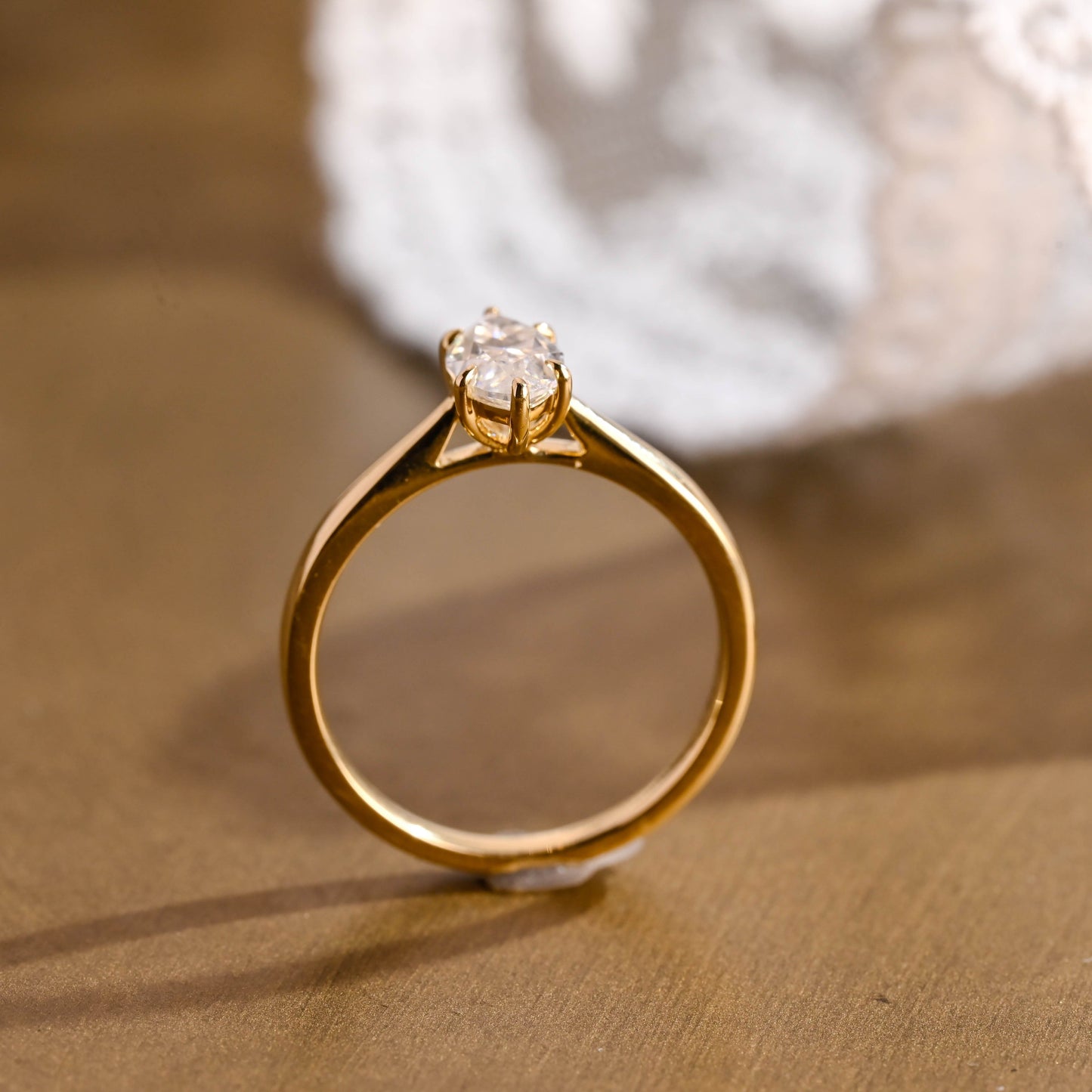 SquareJewelry marquise cut moissanite engagement ring Solid Gold Marquise Cut Moissanite Engagement Ring
