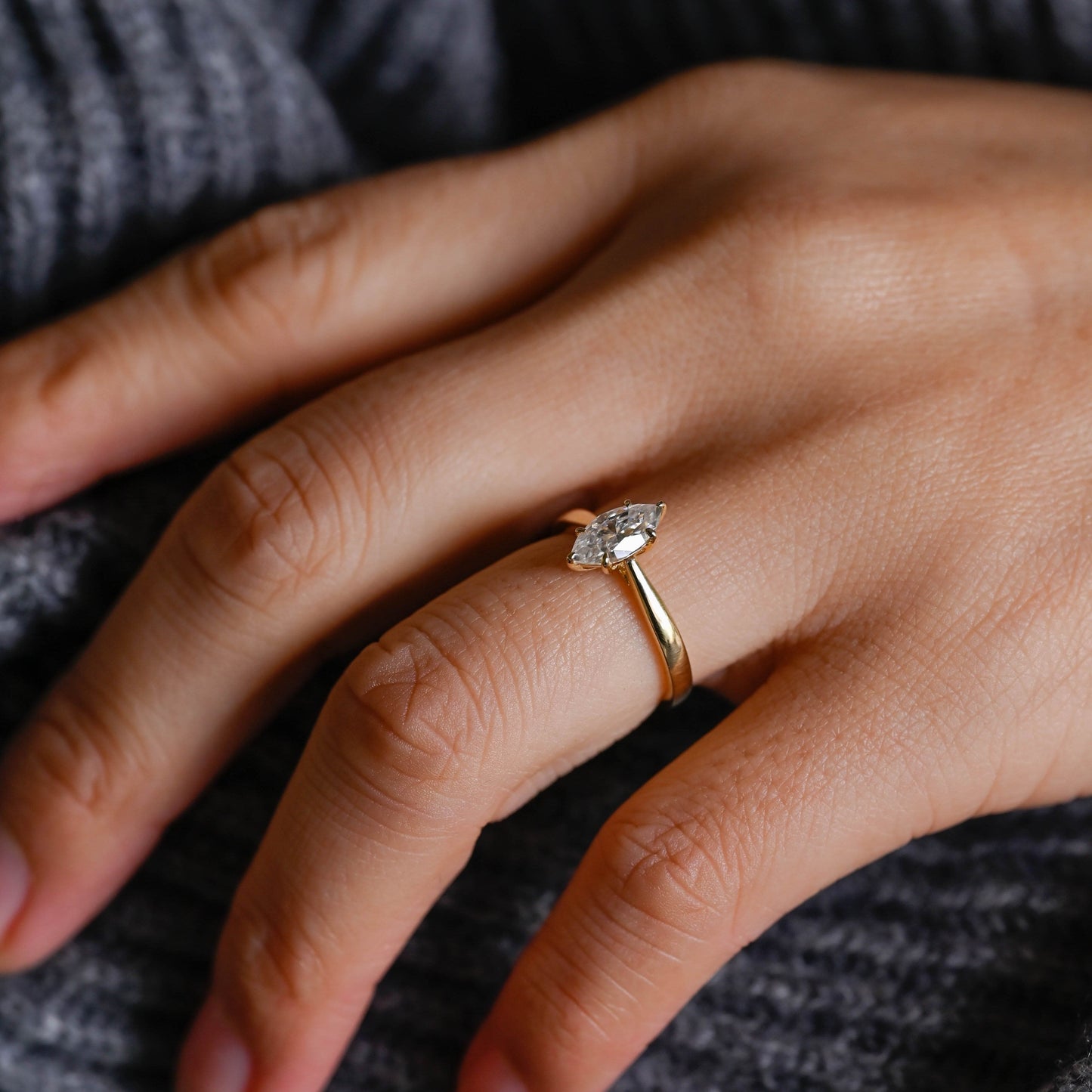 SquareJewelry marquise cut moissanite engagement ring Solid Gold Marquise Cut Moissanite Engagement Ring