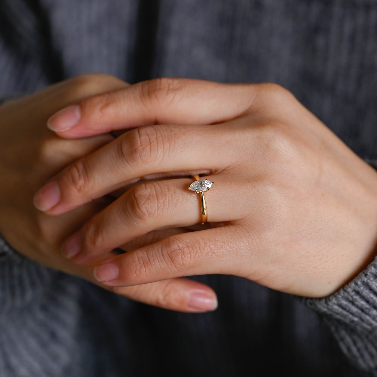 SquareJewelry marquise cut moissanite engagement ring Solid Gold Marquise Cut Moissanite Engagement Ring
