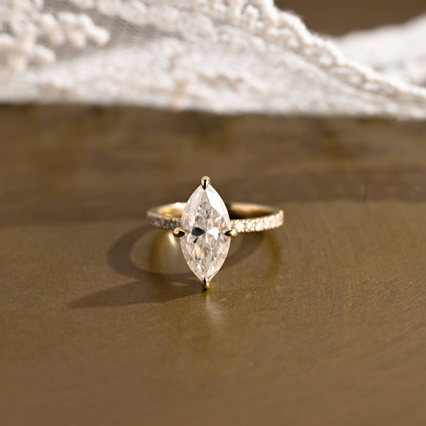 SquareJewelry marquise cut moissanite engagement ring Solid Gold Marquise Cut Moissanite Engagement Ring