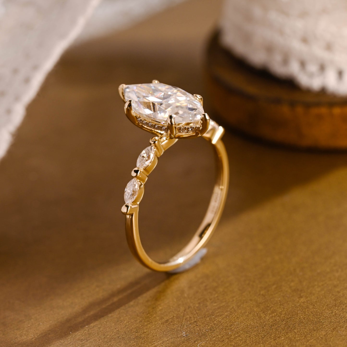 SquareJewelry marquise cut moissanite engagement ring Solid Gold Marquise Cut Moissanite Engagement Ring