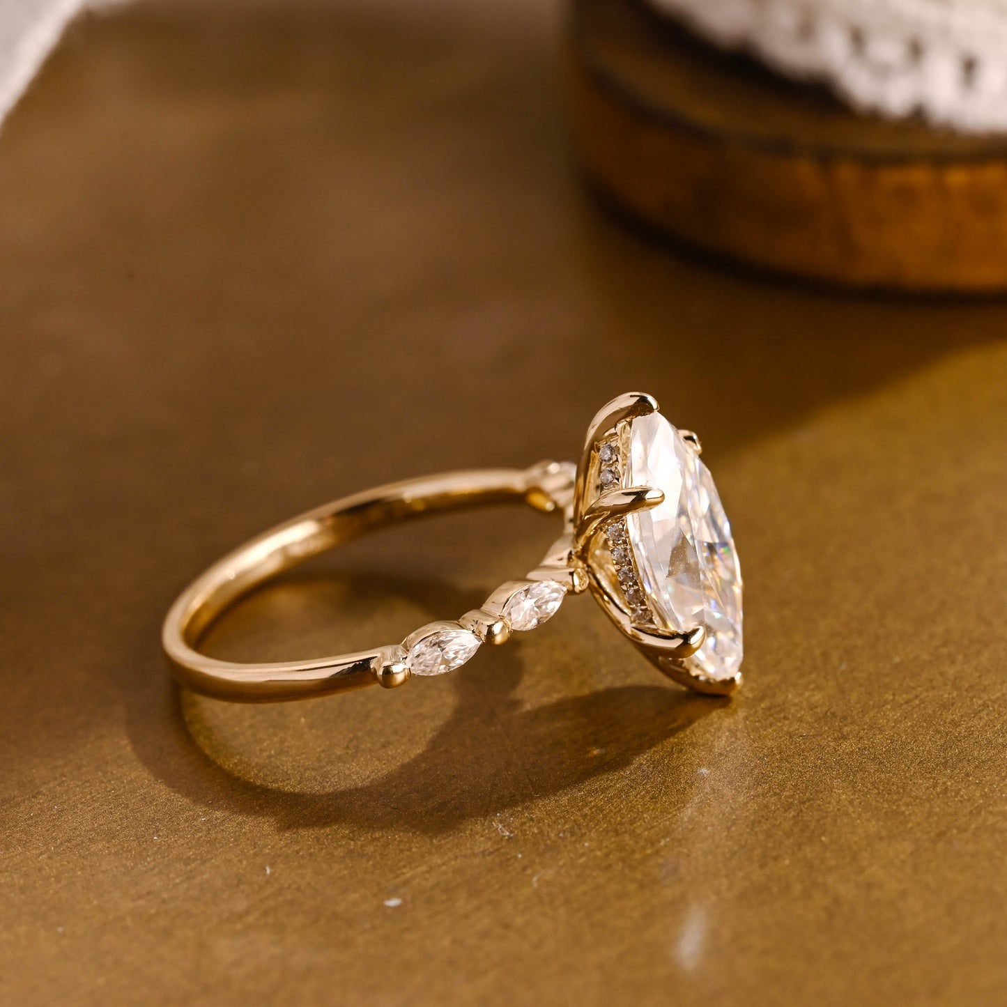 SquareJewelry marquise cut moissanite engagement ring Solid Gold Marquise Cut Moissanite Engagement Ring