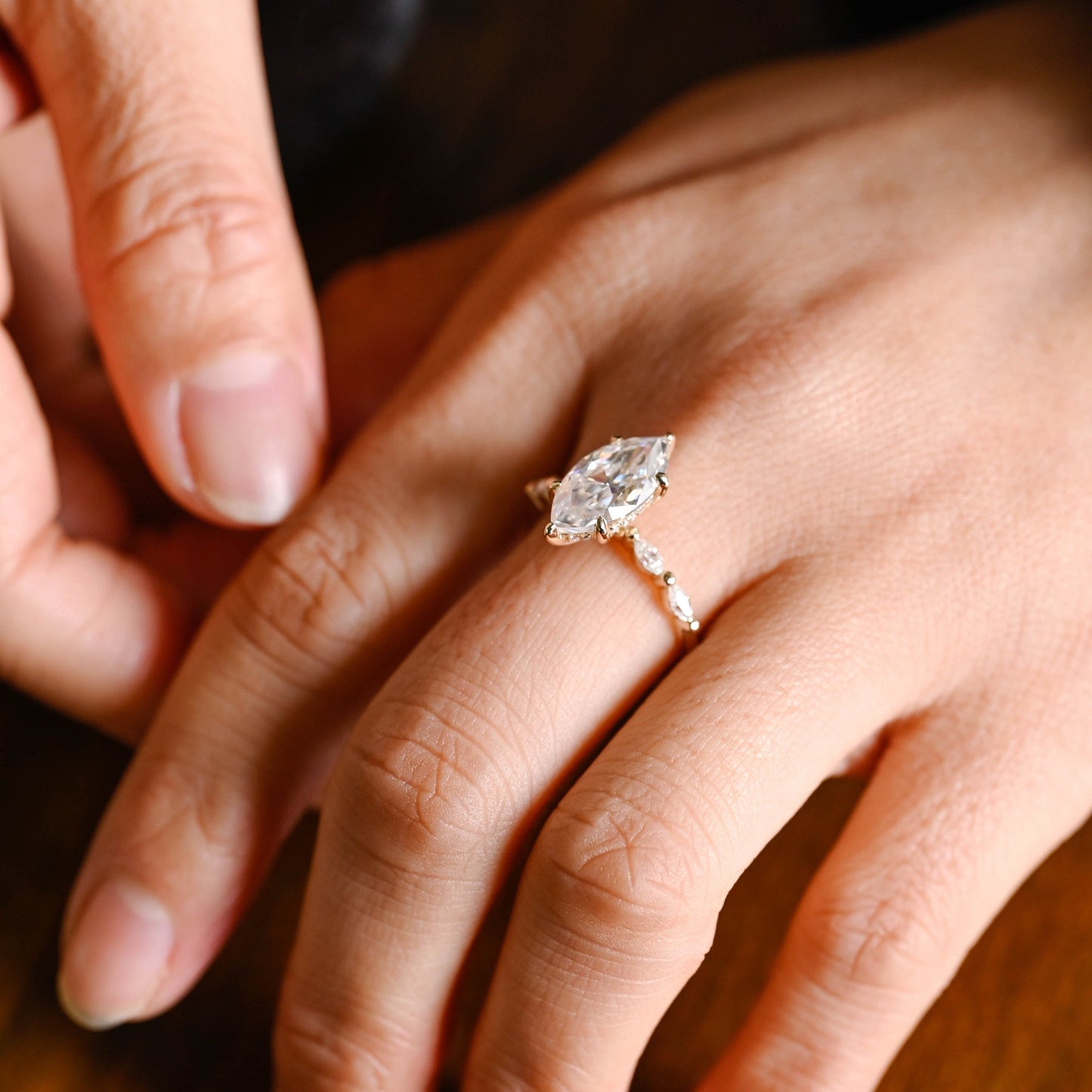 SquareJewelry marquise cut moissanite engagement ring Solid Gold Marquise Cut Moissanite Engagement Ring