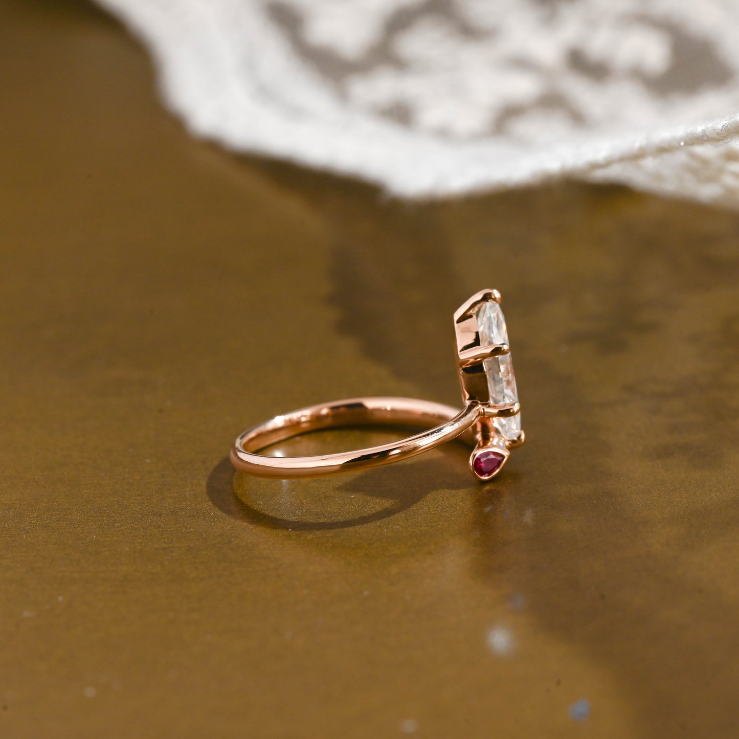 SquareJewelry marquise cut moissanite engagement ring Solid Gold Open Shank Marquise Cut Moissanite Engagement Ring with Ruby Stone