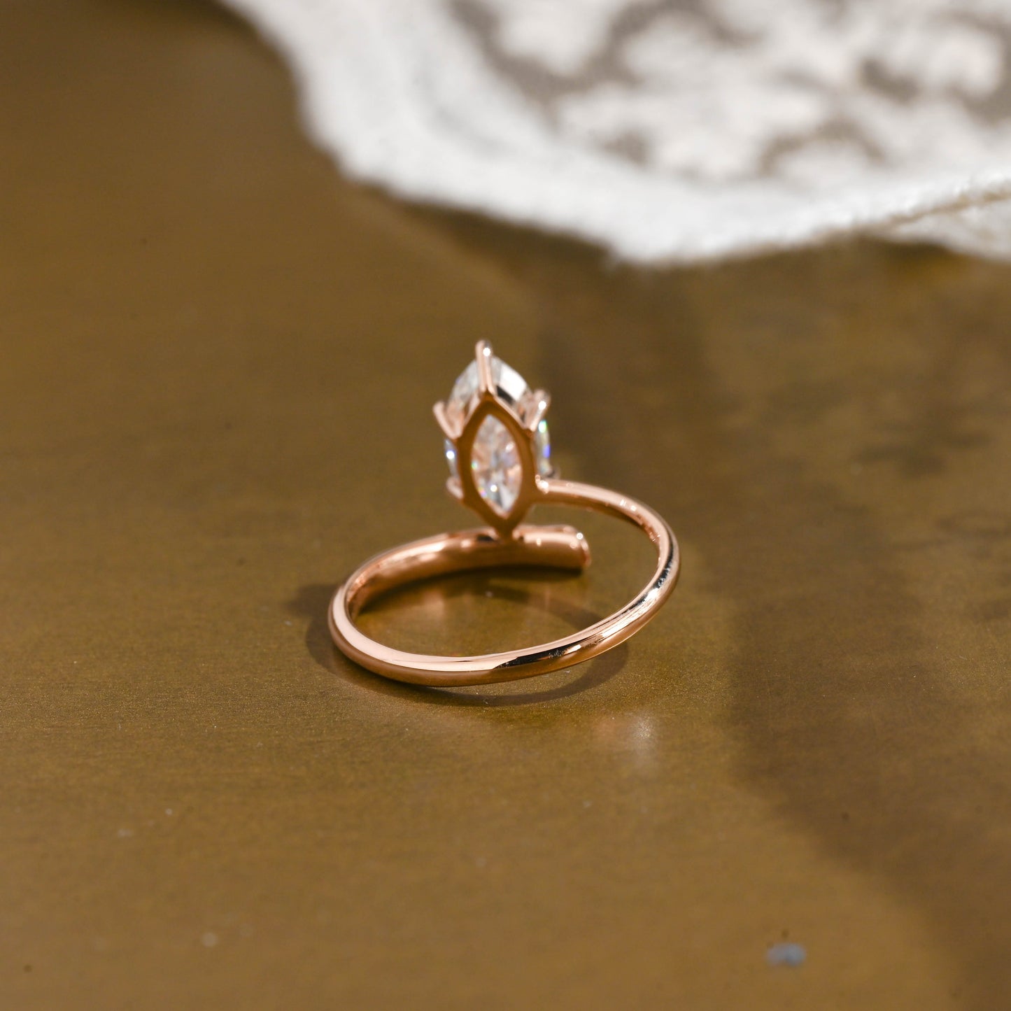 SquareJewelry marquise cut moissanite engagement ring Solid Gold Open Shank Marquise Cut Moissanite Engagement Ring with Ruby Stone