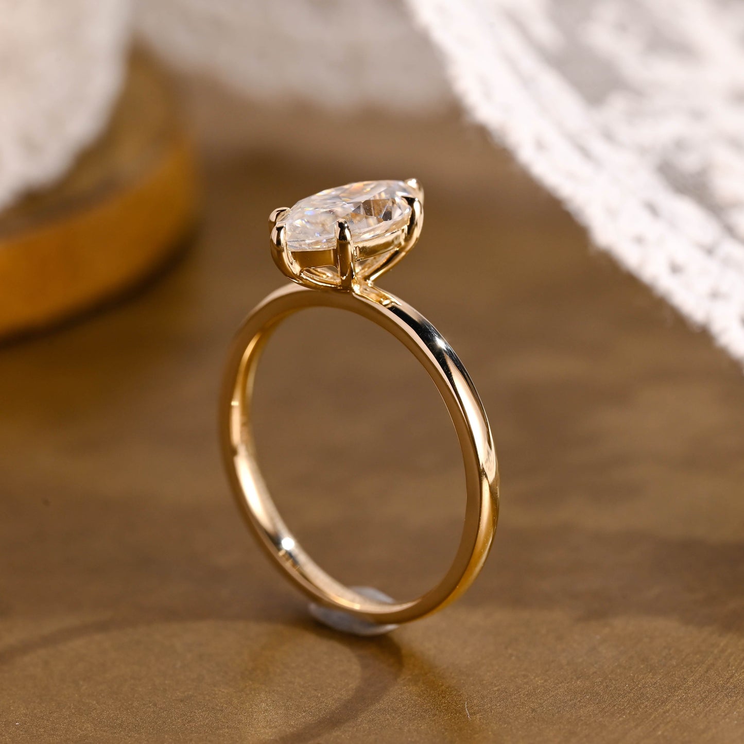 SquareJewelry marquise cut moissanite engagement ring Solid Gold Solitaire Marquise Cut Moissanite Engagement Ring