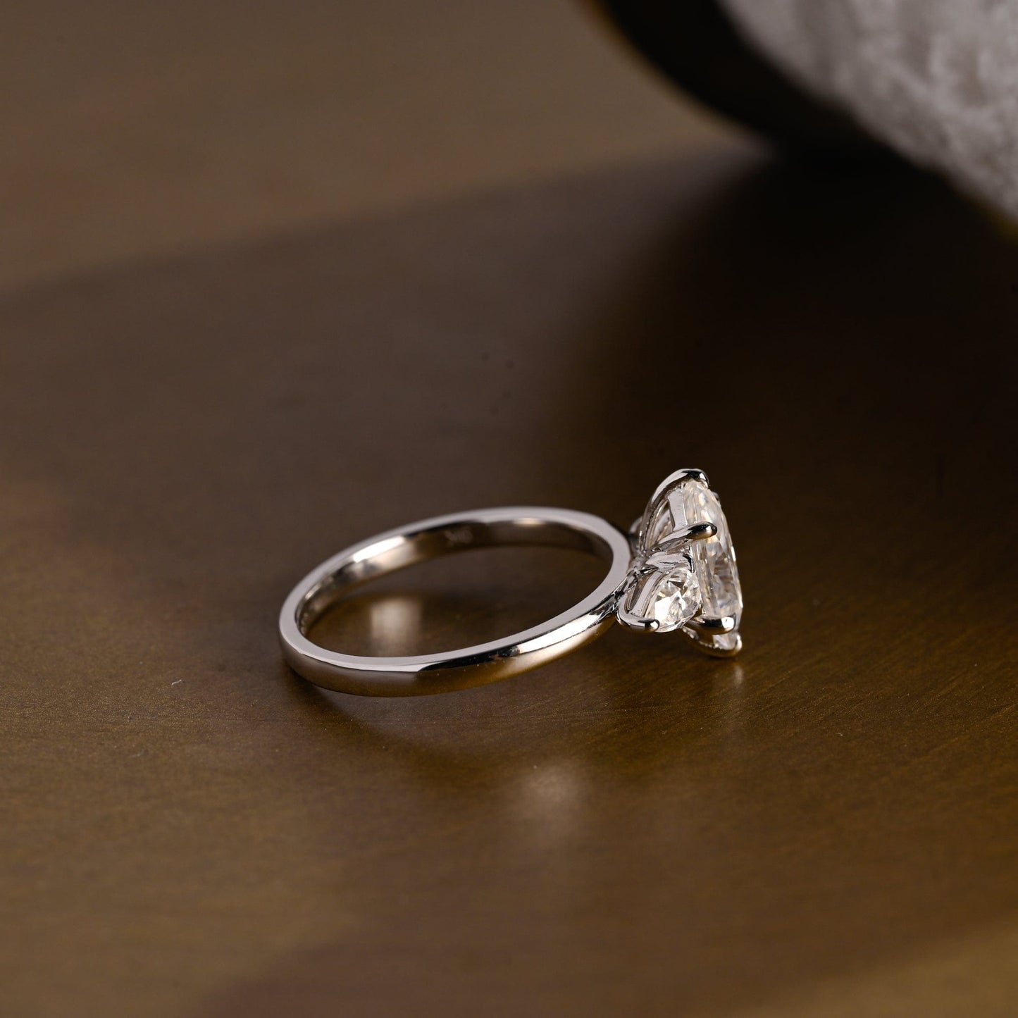 SquareJewelry marquise cut moissanite engagement ring Solid Gold Three Stone Marquise Cut Moissanite Engagement Ring