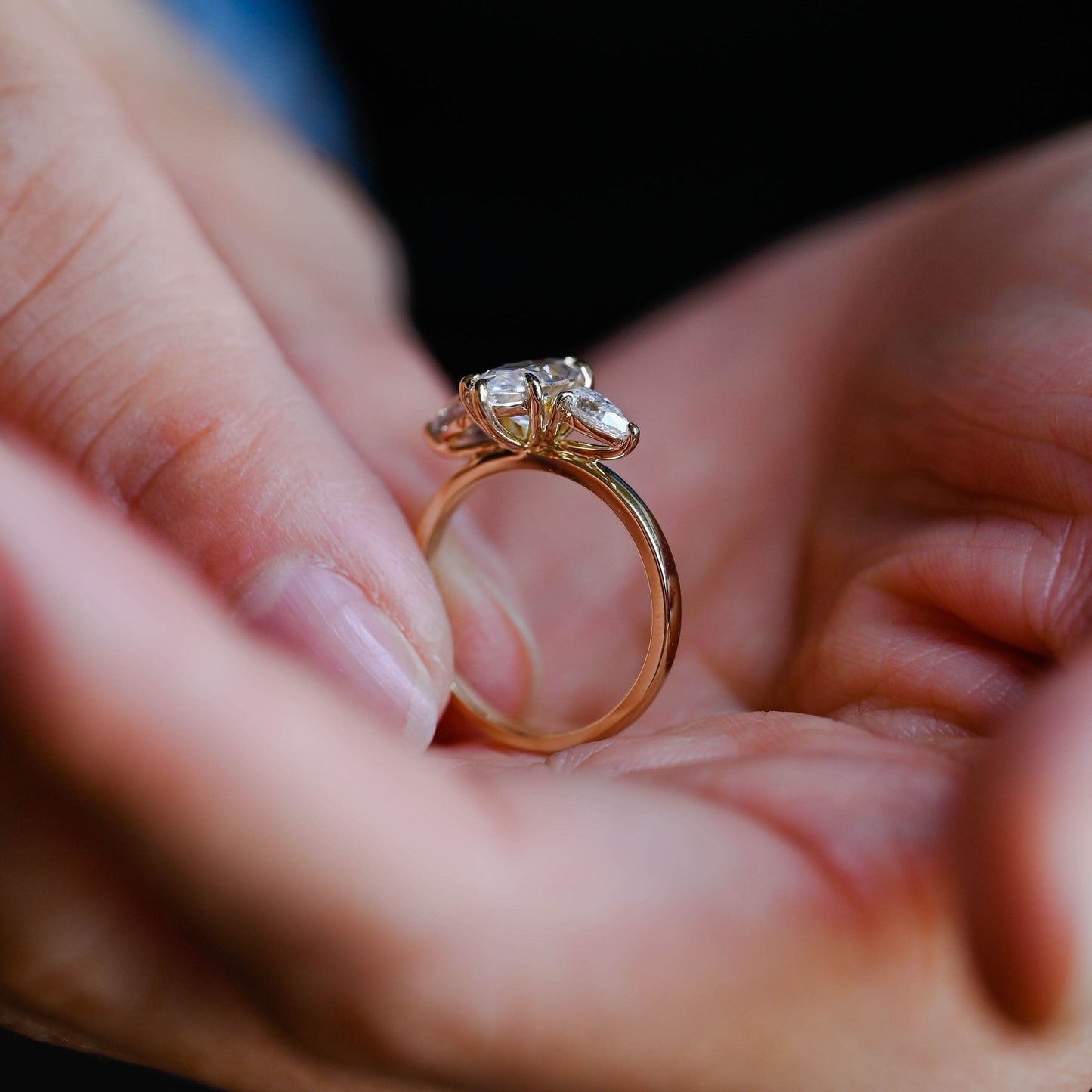 SquareJewelry marquise cut moissanite engagement ring Solid Gold Three Stone Marquise Cut Moissanite Engagement Ring