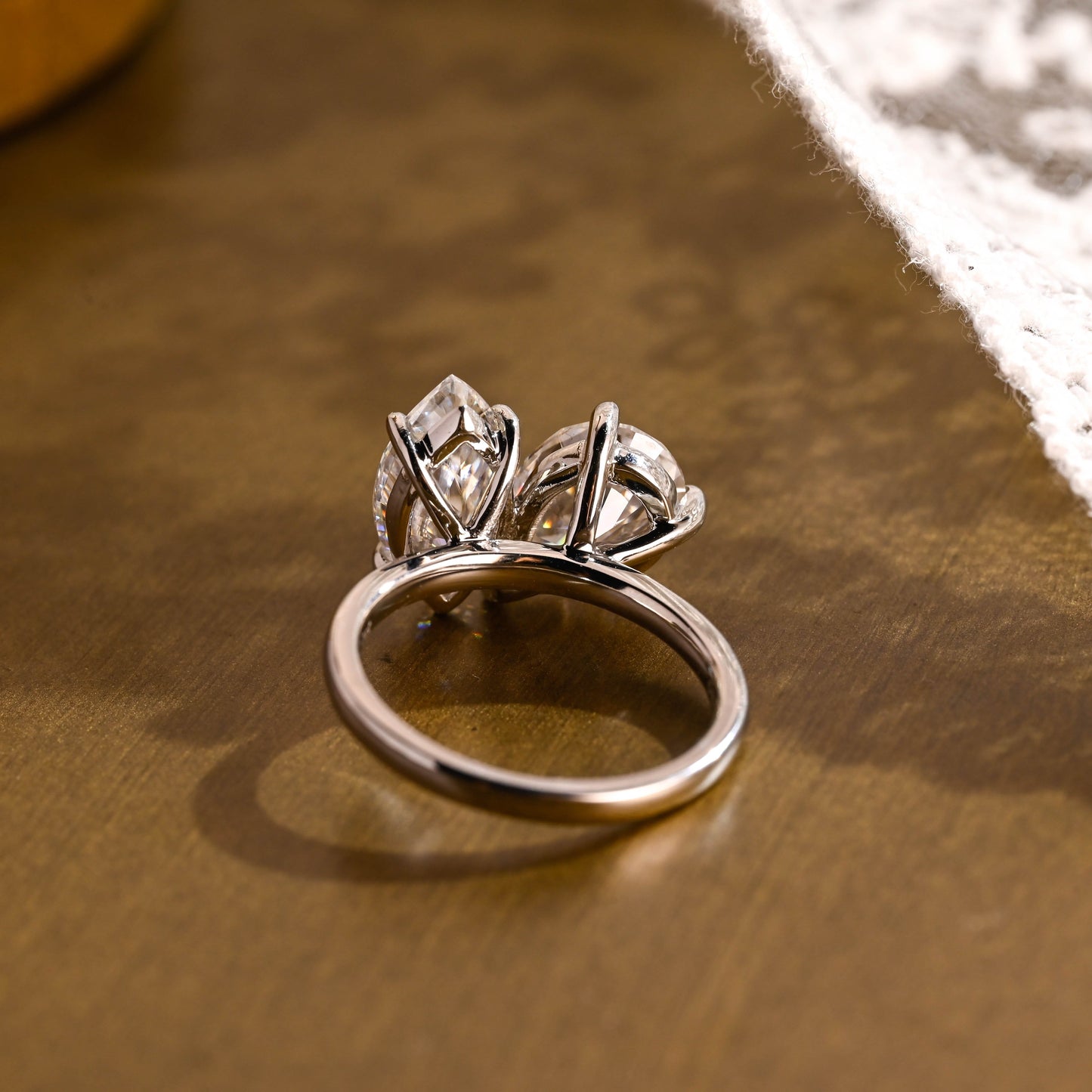 SquareJewelry marquise cut moissanite engagement ring Solid Gold Toi et Moi Marquise & Pear Moissanite Engagement Ring