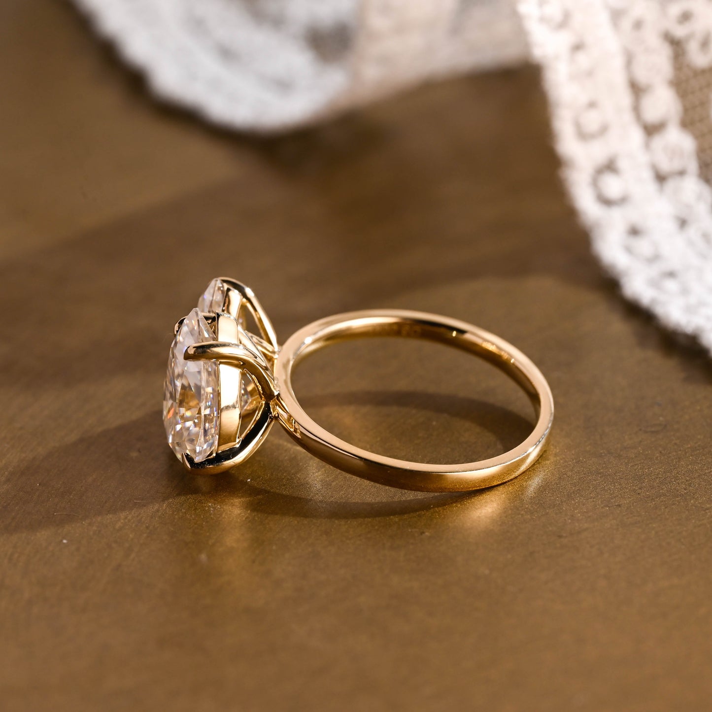SquareJewelry marquise cut moissanite engagement ring Solid Gold Toi et Moi Marquise & Pear Moissanite Engagement Ring
