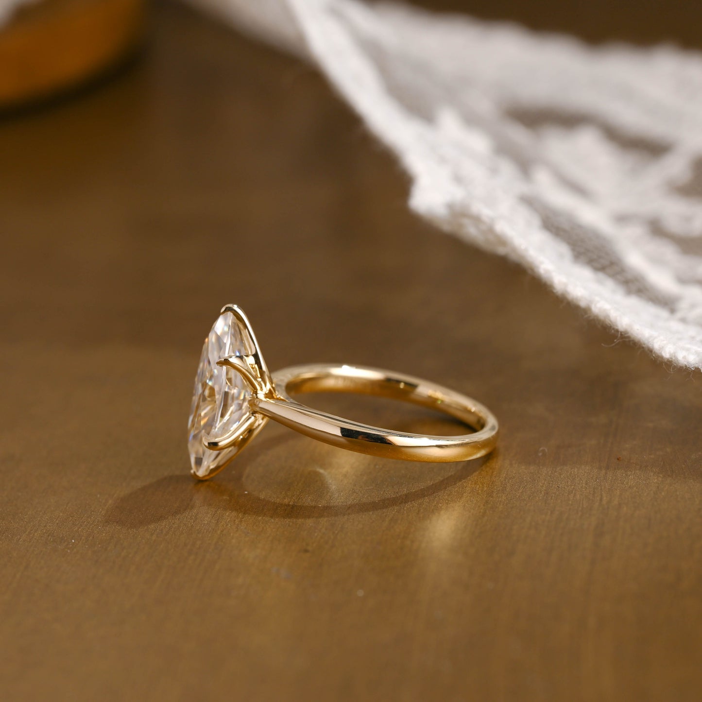 SquareJewelry marquise cut moissanite engagement ring Solitaire Tulip Prongs Marquise Cut Moissanite Engagement Ring