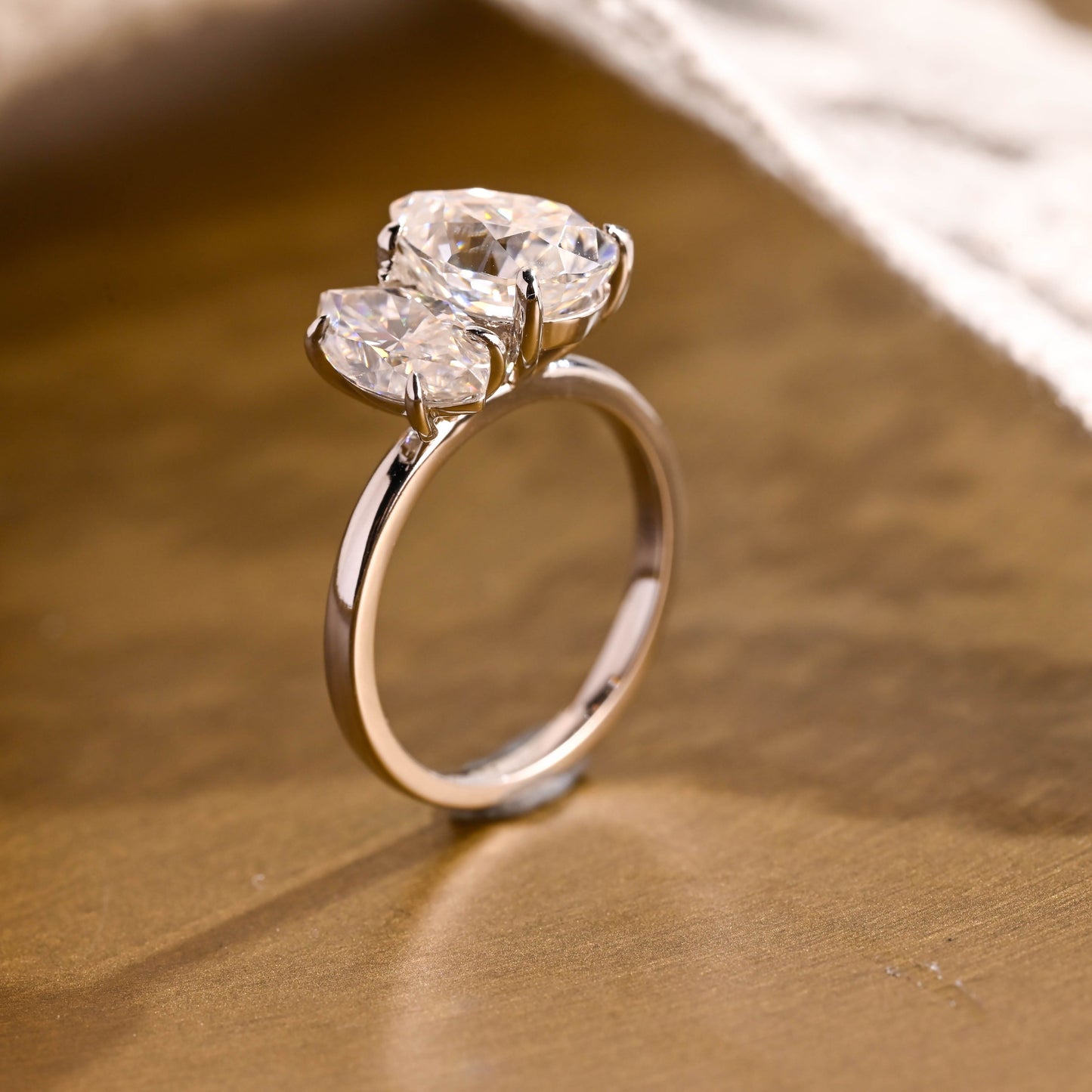 SquareJewelry marquise cut moissanite engagement ring Toi et Moi Marquise & Pear Moissanite Engagement Ring