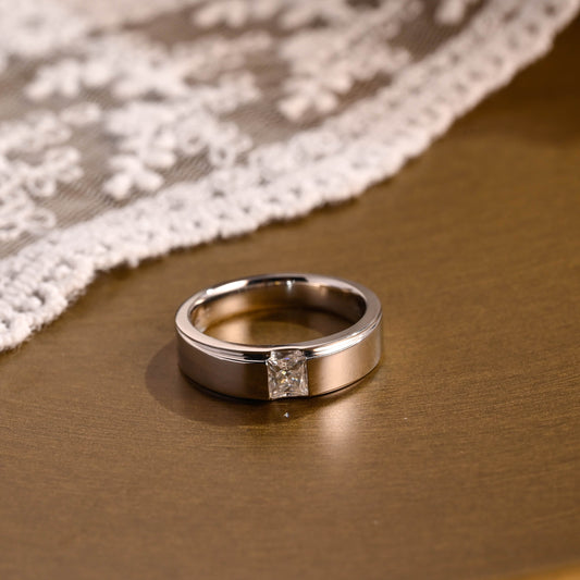 SquareJewelry men's wedding ring Solid Gold 5mm Princess Moissanite Polish Wedding Band for Men