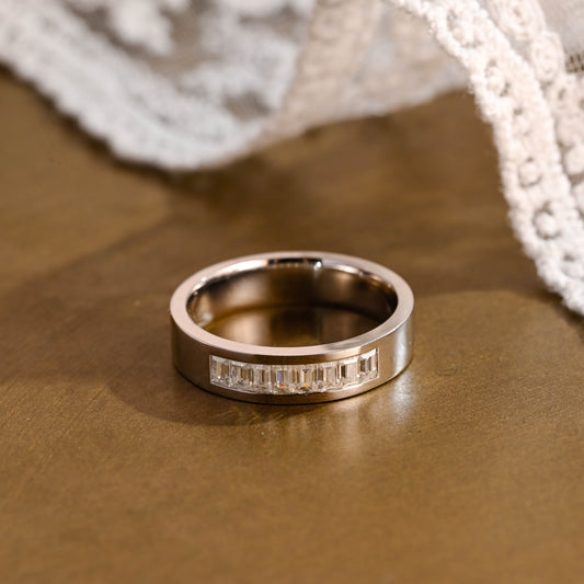 SquareJewelry men's wedding ring Solid Gold 5mm Width Baguette Cut Moissanite Wedding Band