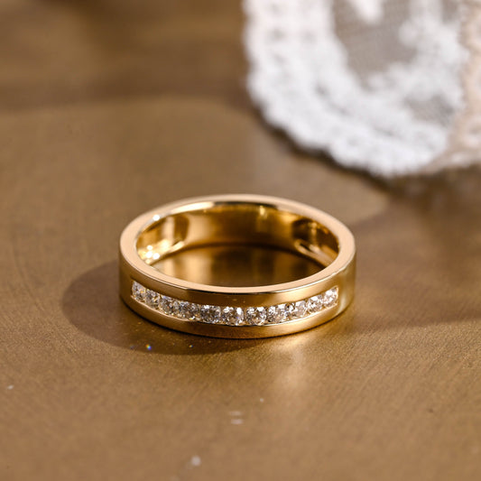 SquareJewelry men's wedding ring Solid Gold 5mm Width Round Cut Moissanite Wedding Band, Channel Set Wedding Ring