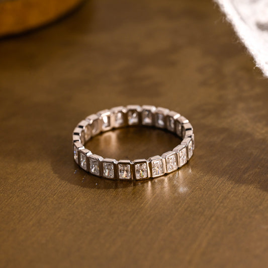 SquareJewelry men's wedding ring Solid Gold Bezel Radiant Cut Moissanite Wedding Band