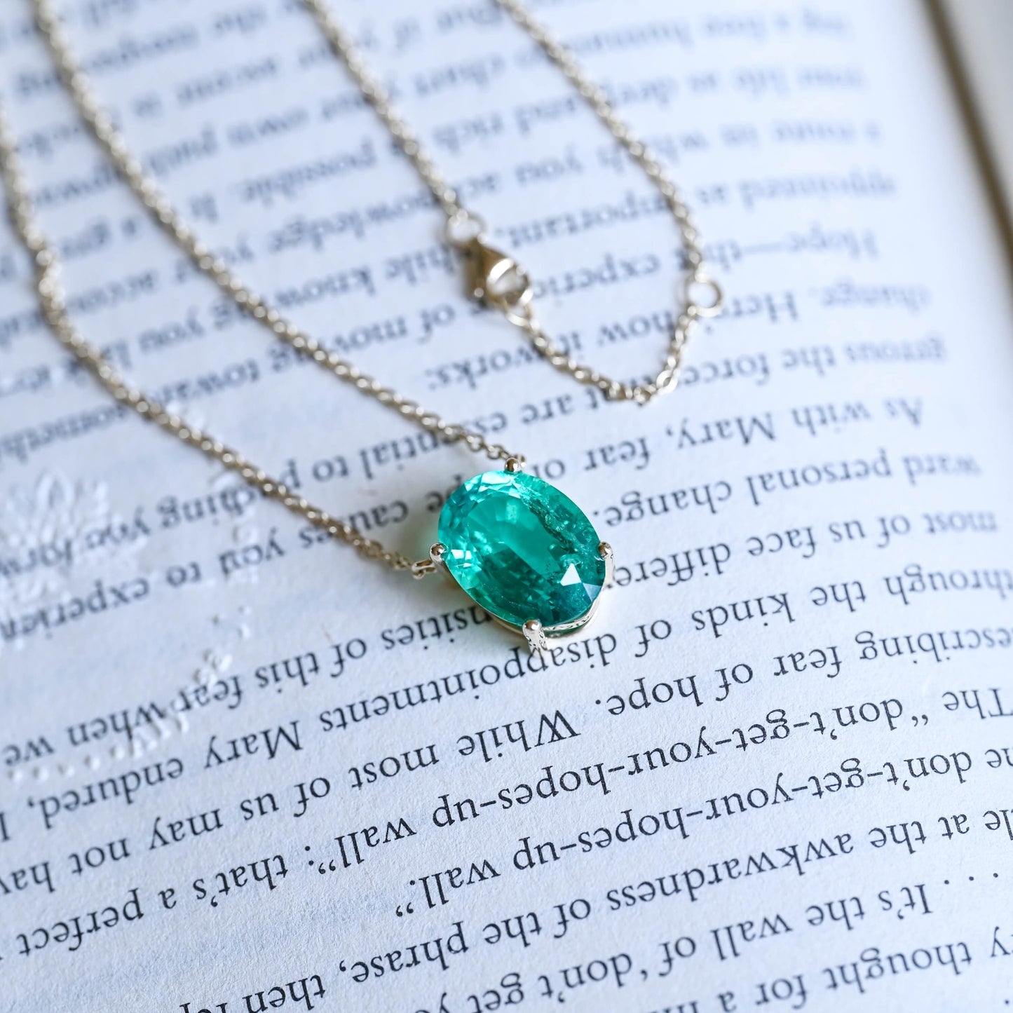SquareJewelry necklace Solid Gold Classic Oval Lab Grown Emerald Solitaire Pendant