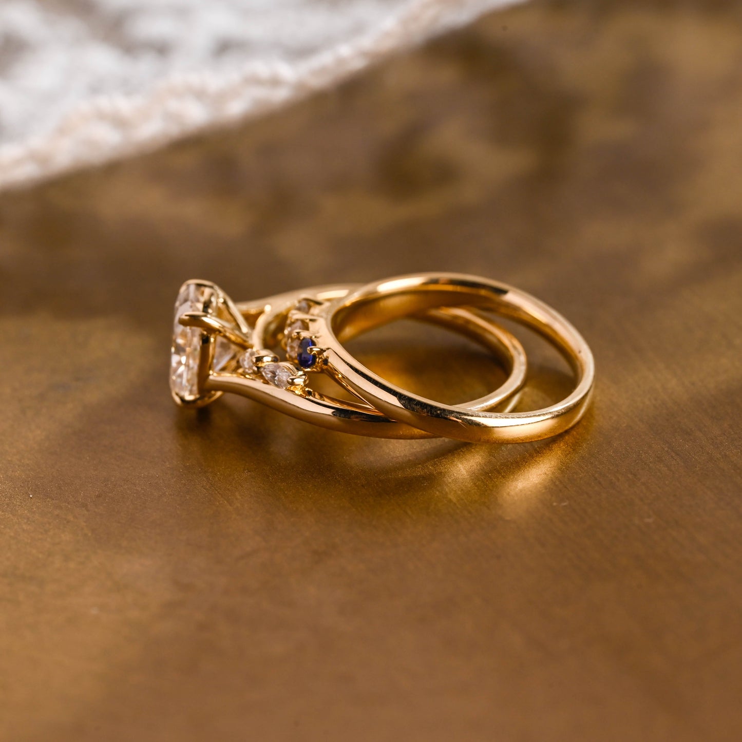 SquareJewelry oval cut bridal set Solid Gold Bypass Oval Cut Moissainte Wedding Ring Set