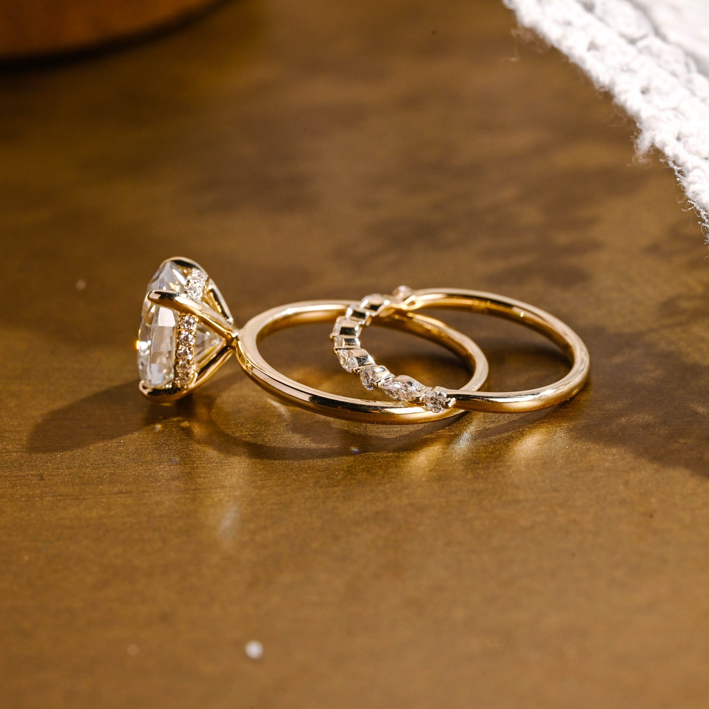 SquareJewelry oval cut bridal set Solid Gold Classic Hidden Halo Oval Moissanite Engagement Ring Set