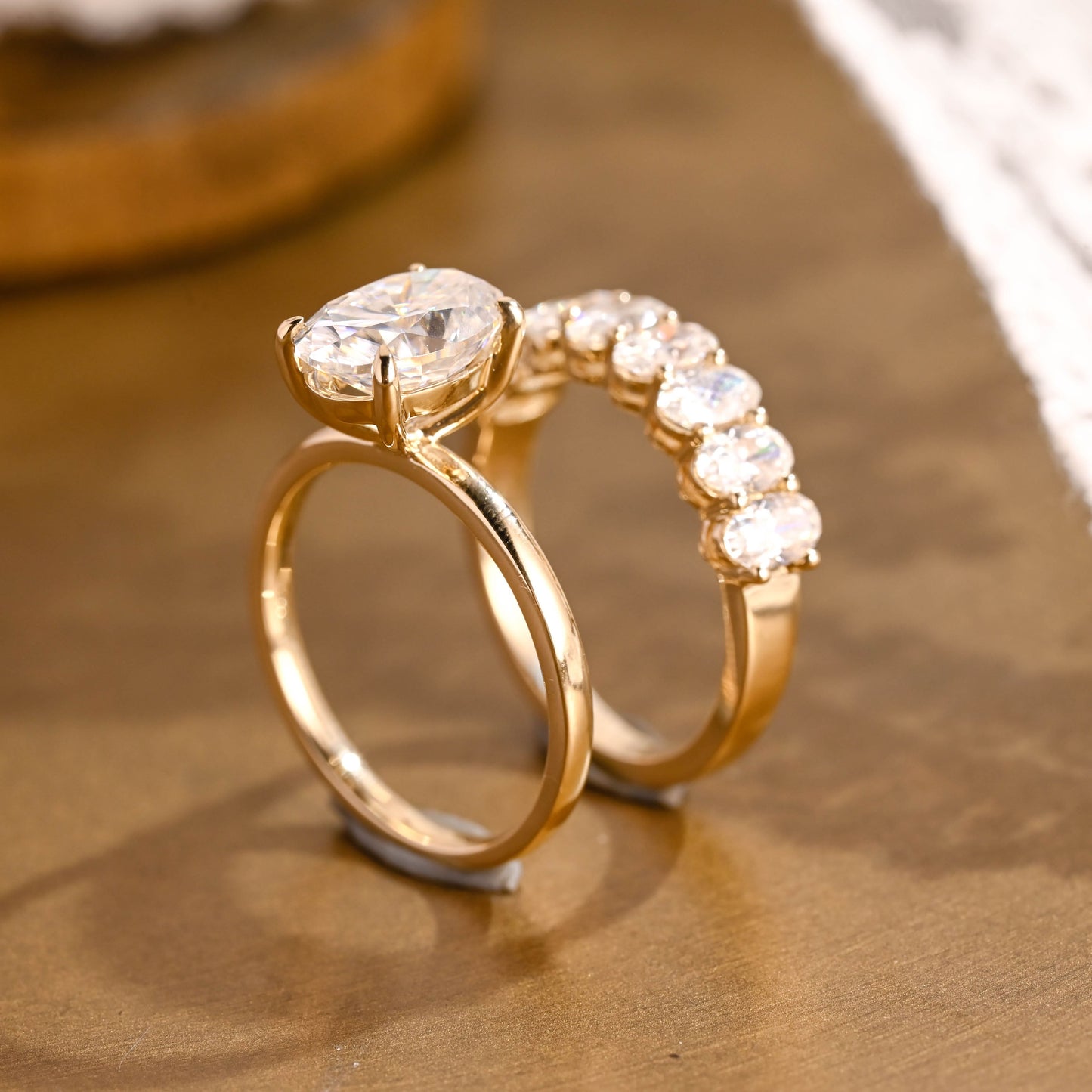 SquareJewelry oval cut bridal set Solid Gold Solitaire Oval Moissanite Engagement Ring Set