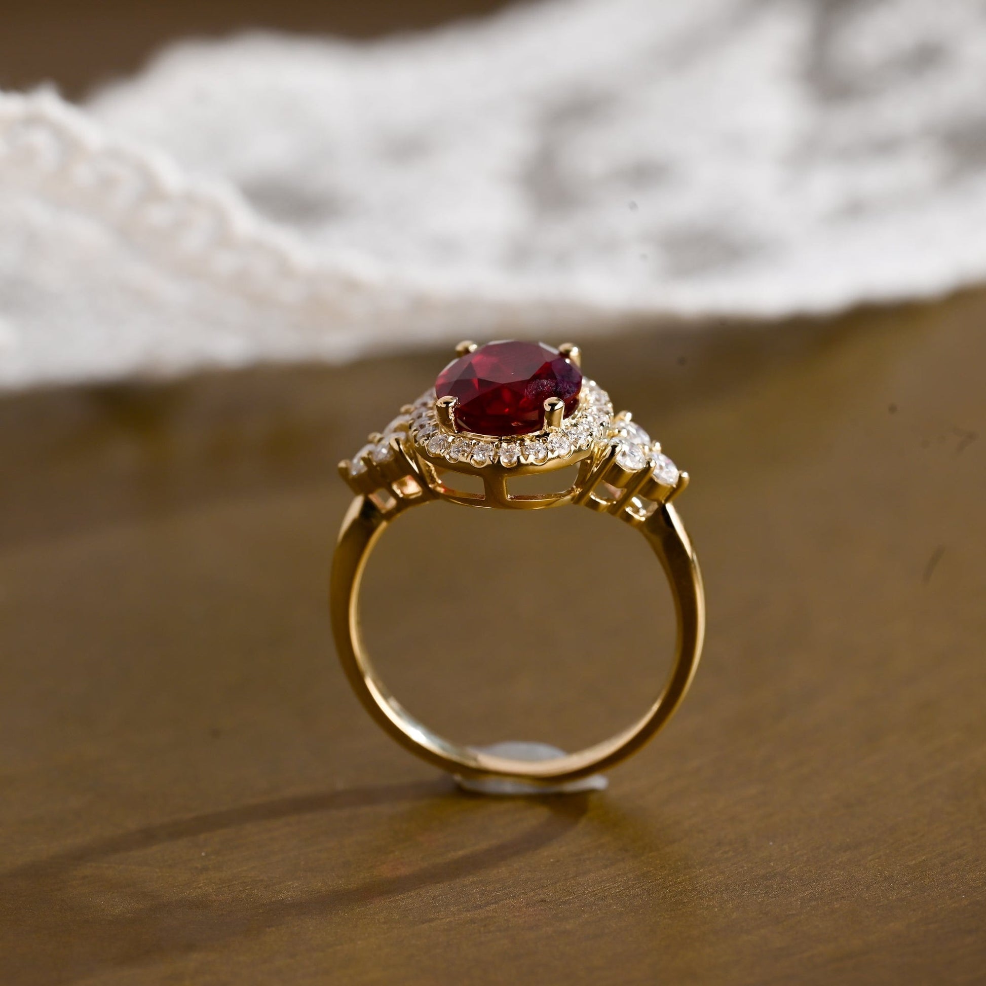SquareJewelry oval cut lab grown ruby engagement ring Solid Gold Halo Oval Lab Grown Ruby Engagement Ring