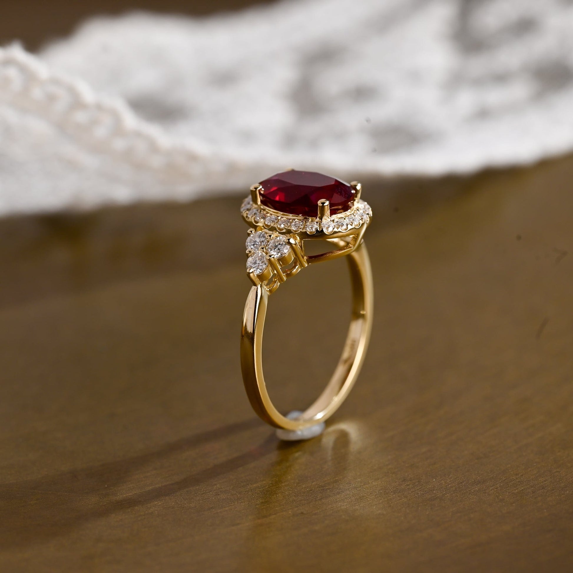 SquareJewelry oval cut lab grown ruby engagement ring Solid Gold Halo Oval Lab Grown Ruby Engagement Ring