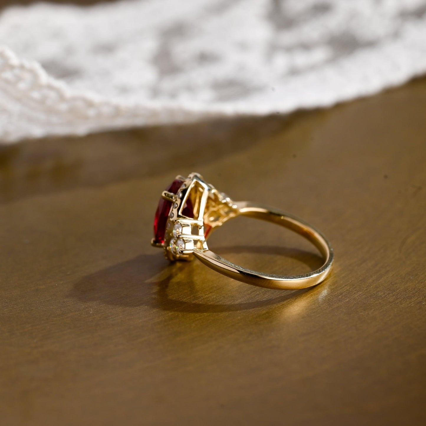 SquareJewelry oval cut lab grown ruby engagement ring Solid Gold Halo Oval Lab Grown Ruby Engagement Ring