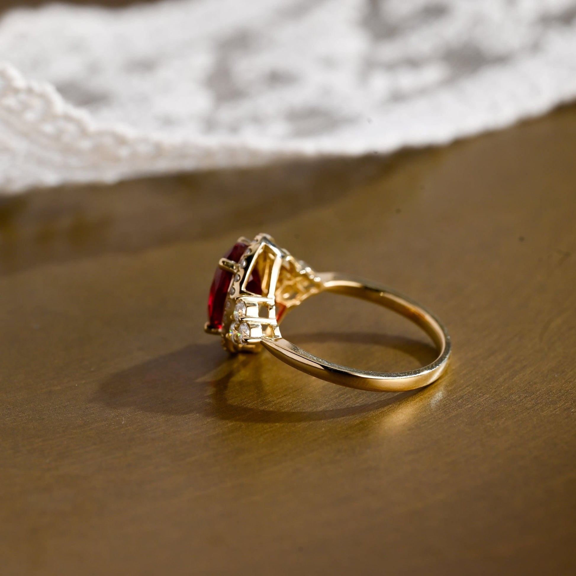 SquareJewelry oval cut lab grown ruby engagement ring Solid Gold Halo Oval Lab Grown Ruby Engagement Ring