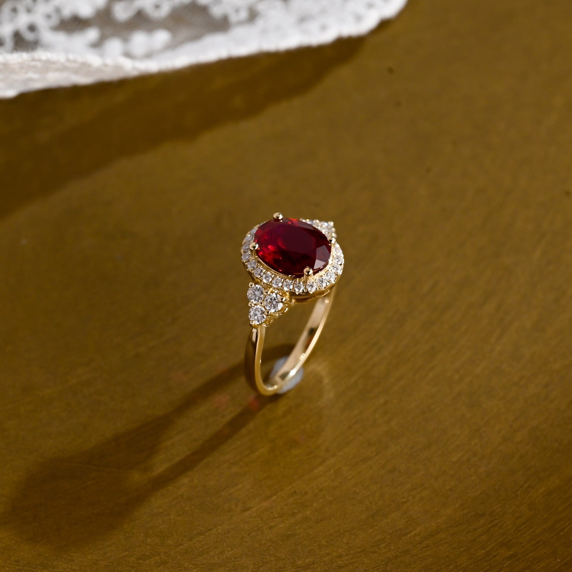 SquareJewelry oval cut lab grown ruby engagement ring Solid Gold Halo Oval Lab Grown Ruby Engagement Ring