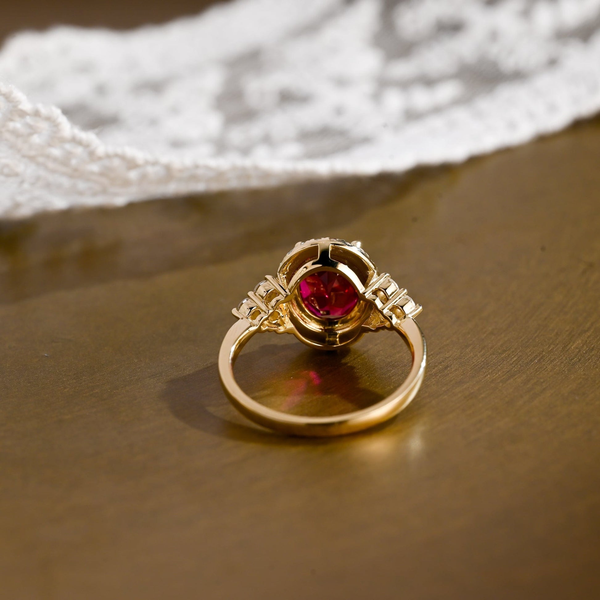 SquareJewelry oval cut lab grown ruby engagement ring Solid Gold Halo Oval Lab Grown Ruby Engagement Ring