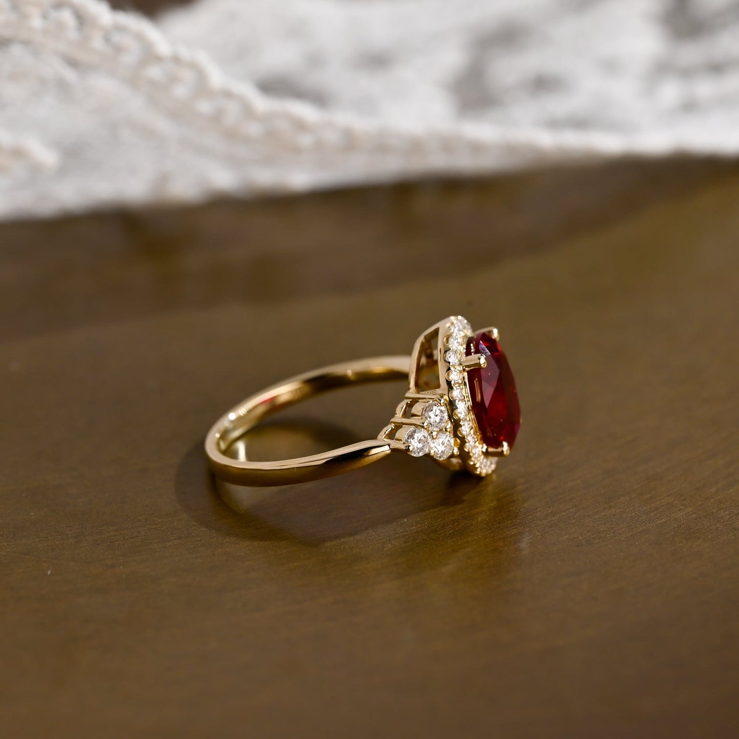SquareJewelry oval cut lab grown ruby engagement ring Solid Gold Halo Oval Lab Grown Ruby Engagement Ring