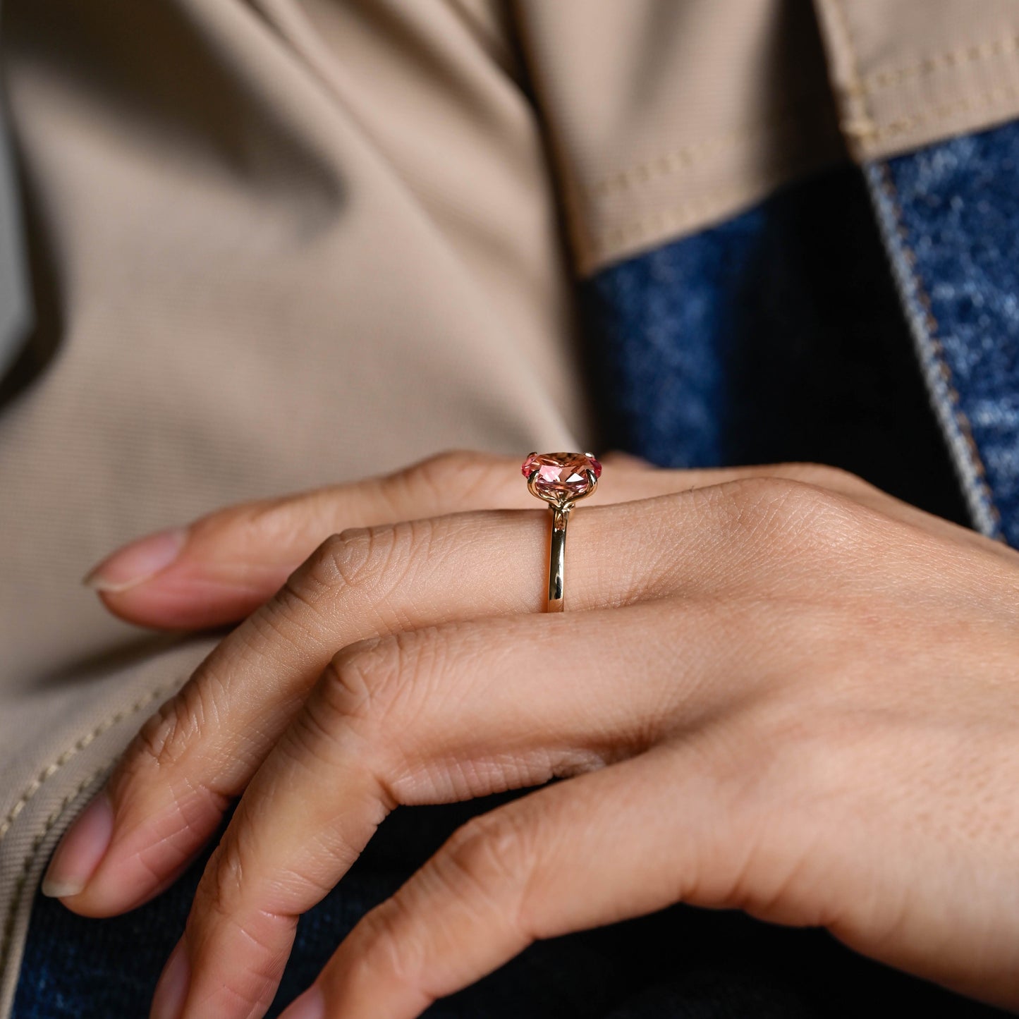 SquareJewelry oval cut lab grown sapphire engagement ring Tulip Oval Cut Lab Grown Pink Sapphire Engagement Ring